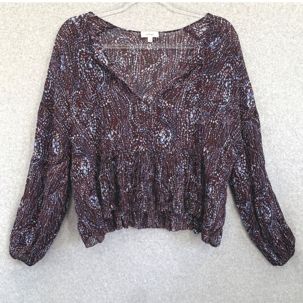 Wilfred Aritzia V Neck Tie Blouse Sheer Abstract Print Lightweight‎ Small